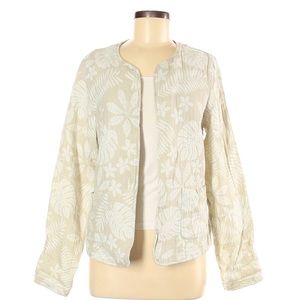 Tahari Classic Casual Basic Linen Blazer Palm Leaves Floral Ivory Size XL